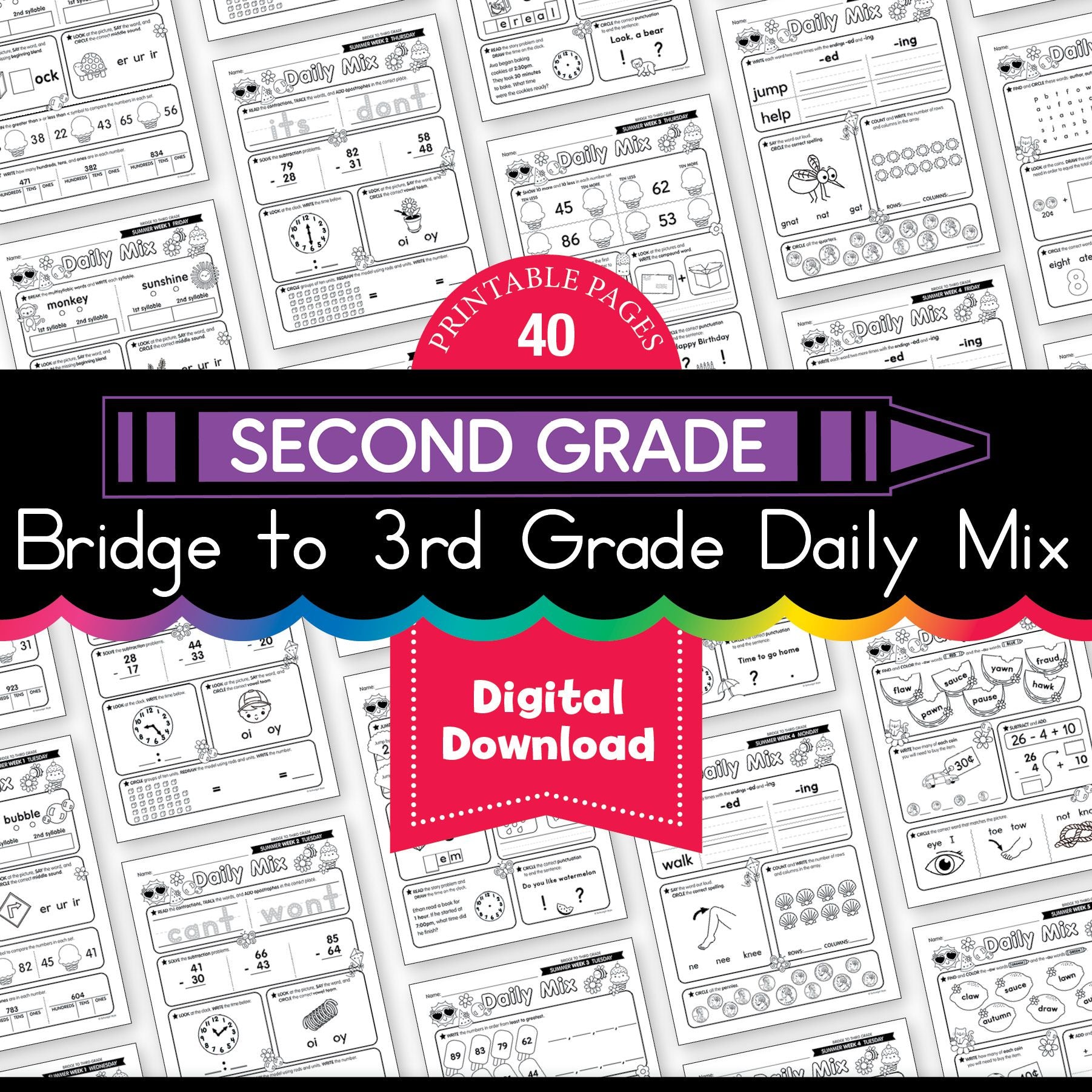 Printable Bridge To Third Grade Daily Mix Digital Summer Workbook