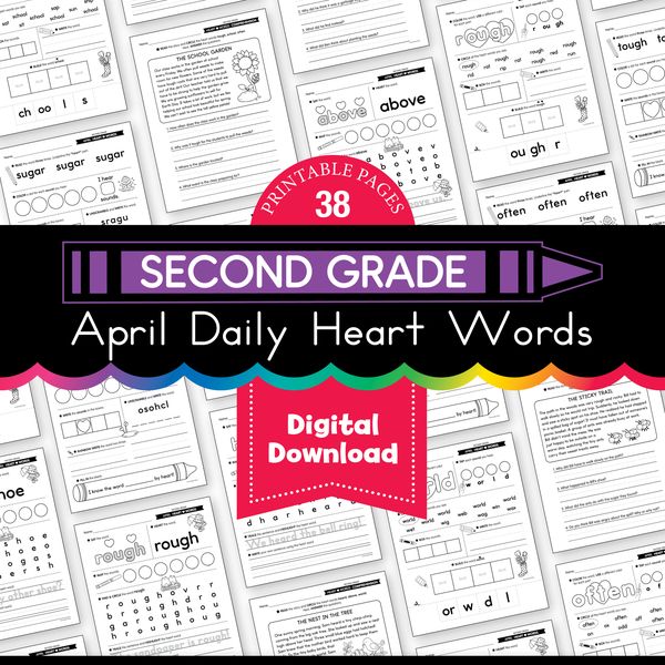 Printable Second Grade April Daily Heart Words