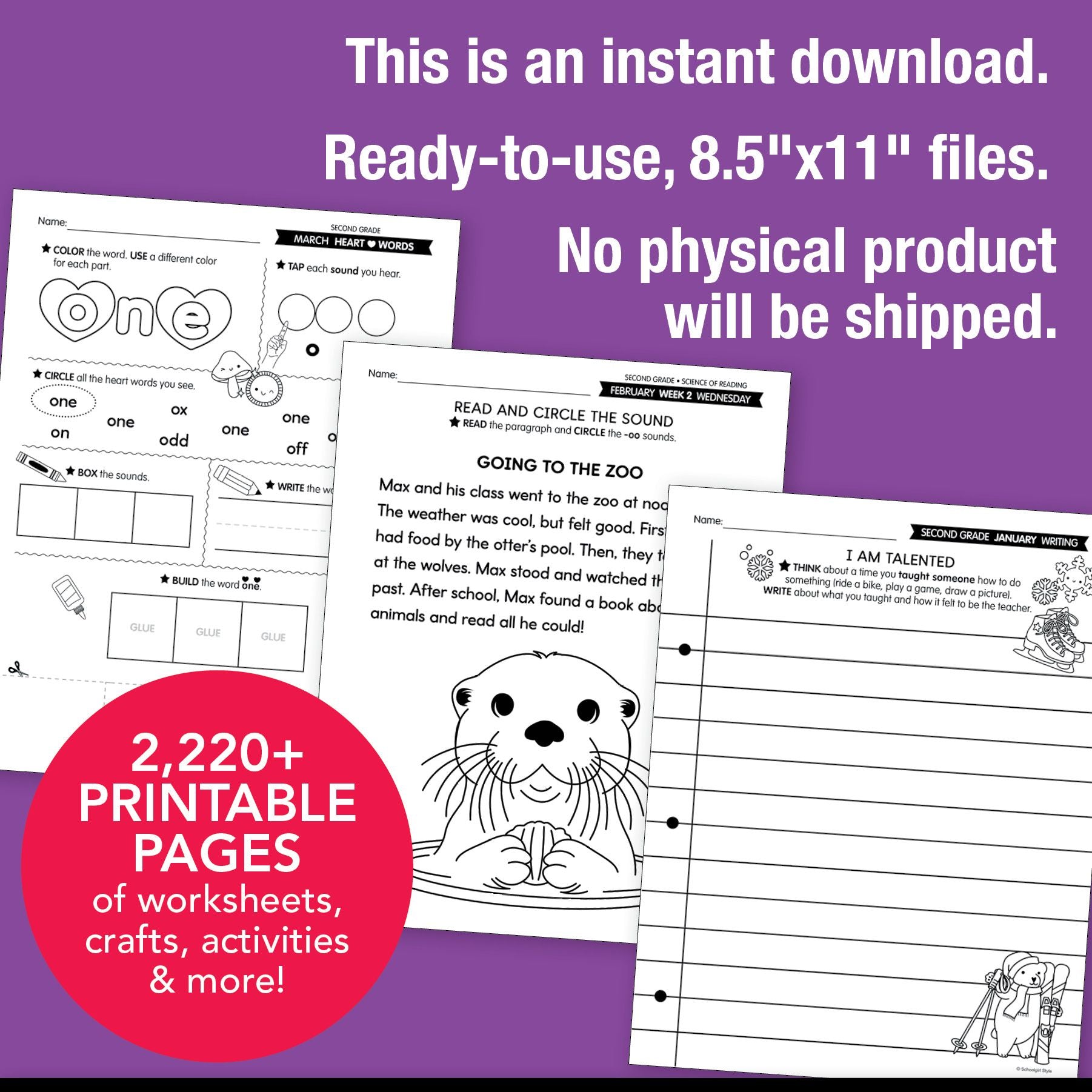 Printable Second Grade Full Year Homeschool Curriculum Bundle