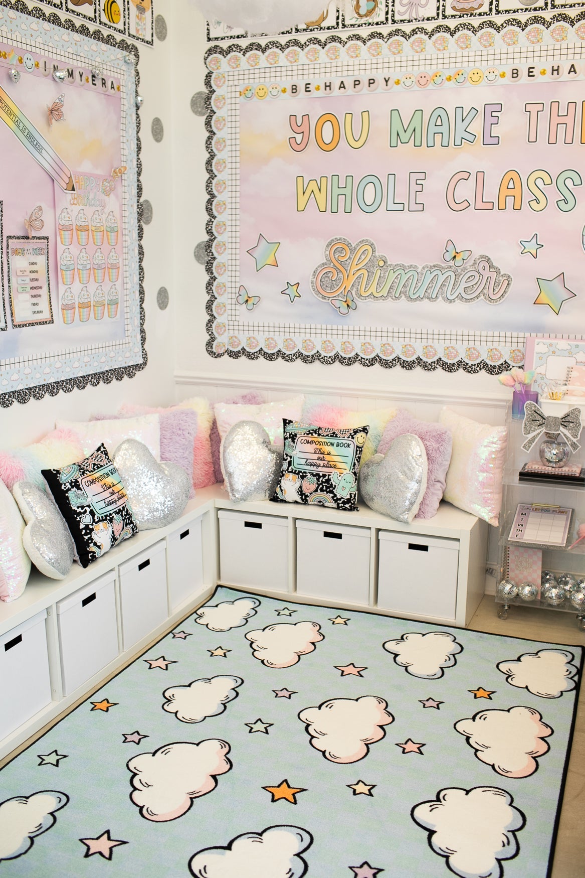 Clouds and Stars Pastel Blue Classroom Rug by Schoolgirl Style