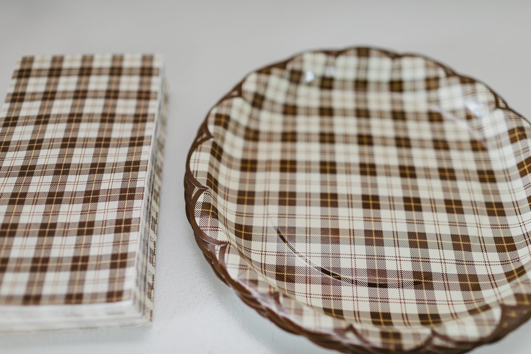 Brown Plaid Scalloped Plates | Paper Goods 