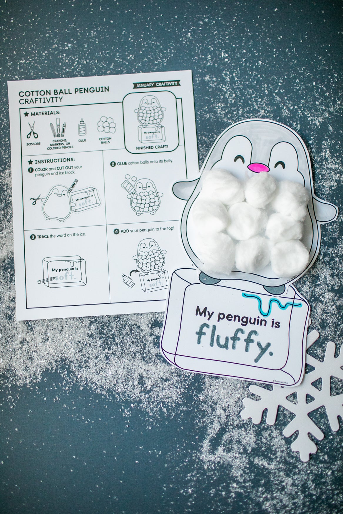Printable January Cotton Ball Penguin Craftivity