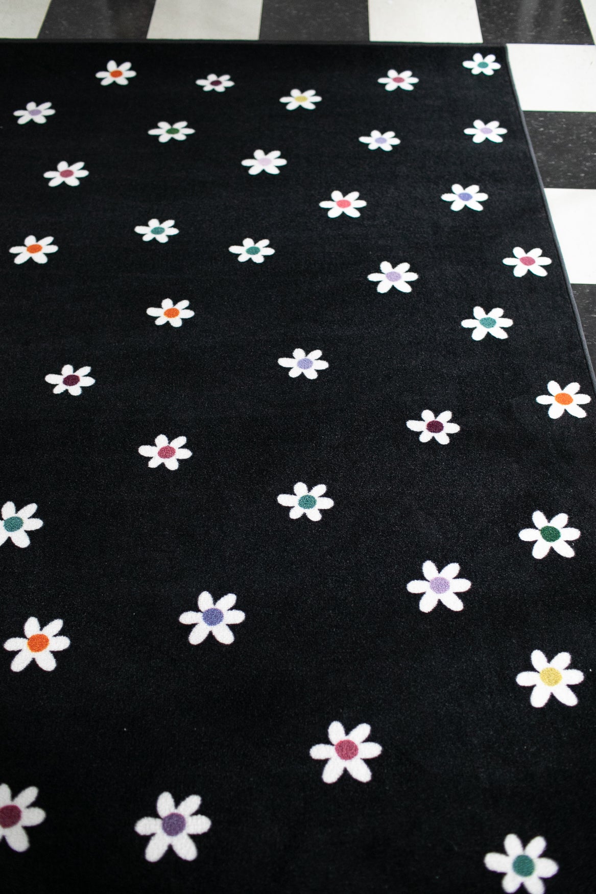 Small Daisies on Black Rug