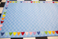 Load image into Gallery viewer, Blue Checkerboard Rug with Rainbow Hearts Border Classroom Rug by Schoolgirl Style

