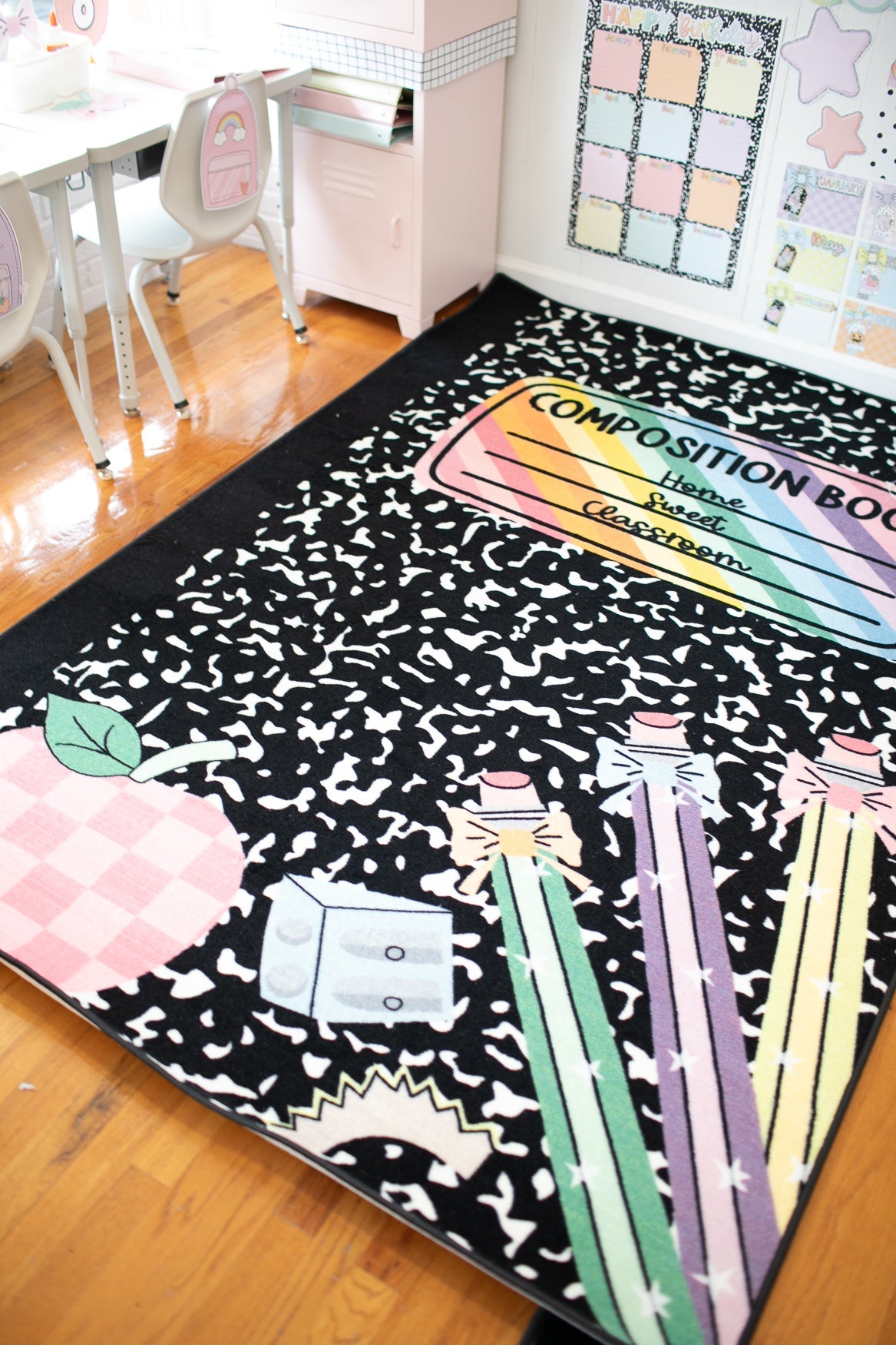 Composition Book with Apple Classroom Rug