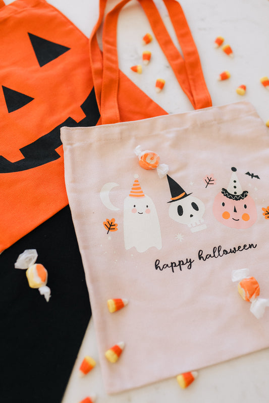 Happy Halloween Pink Canvas Trick or Treat Bag