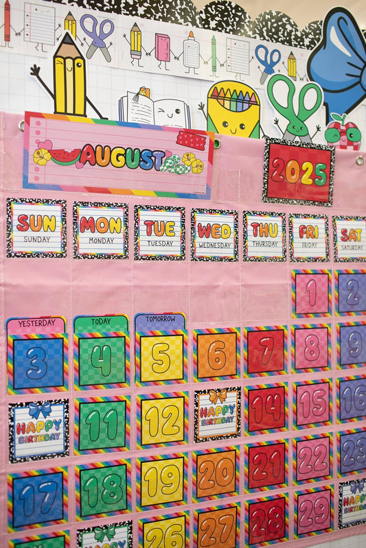 Printable Bright Rainbow Pocket Chart Calendar | School Days