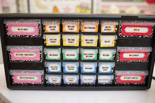 Printable Bright Rainbow Editable Toolbox Labels | School Days