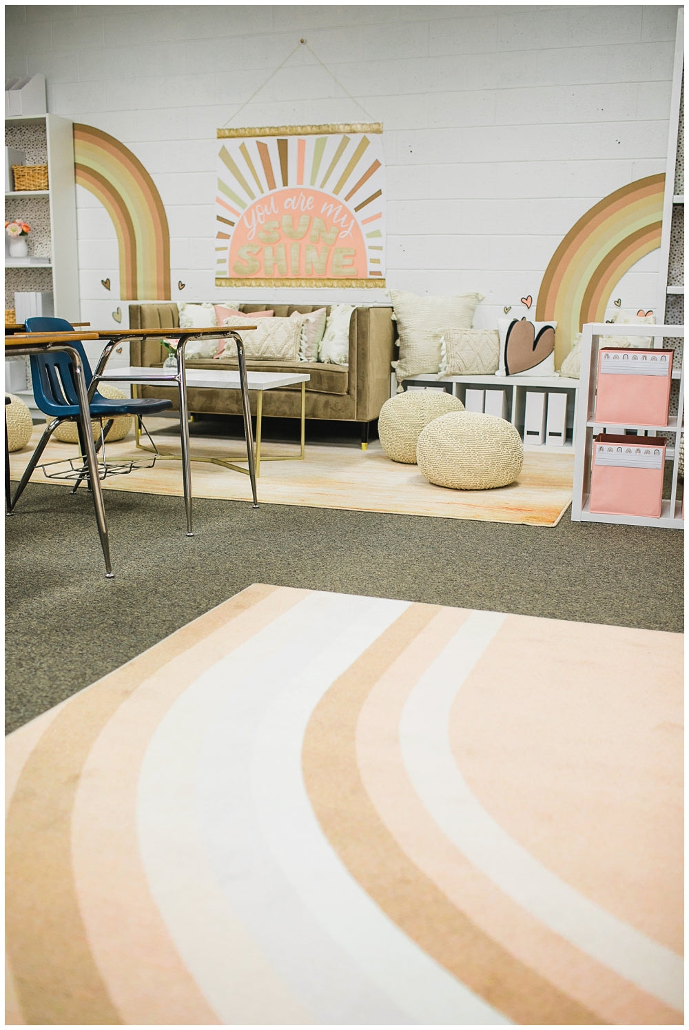 Neutral Boho Rainbow Classroom Rug by Schoolgirl Style