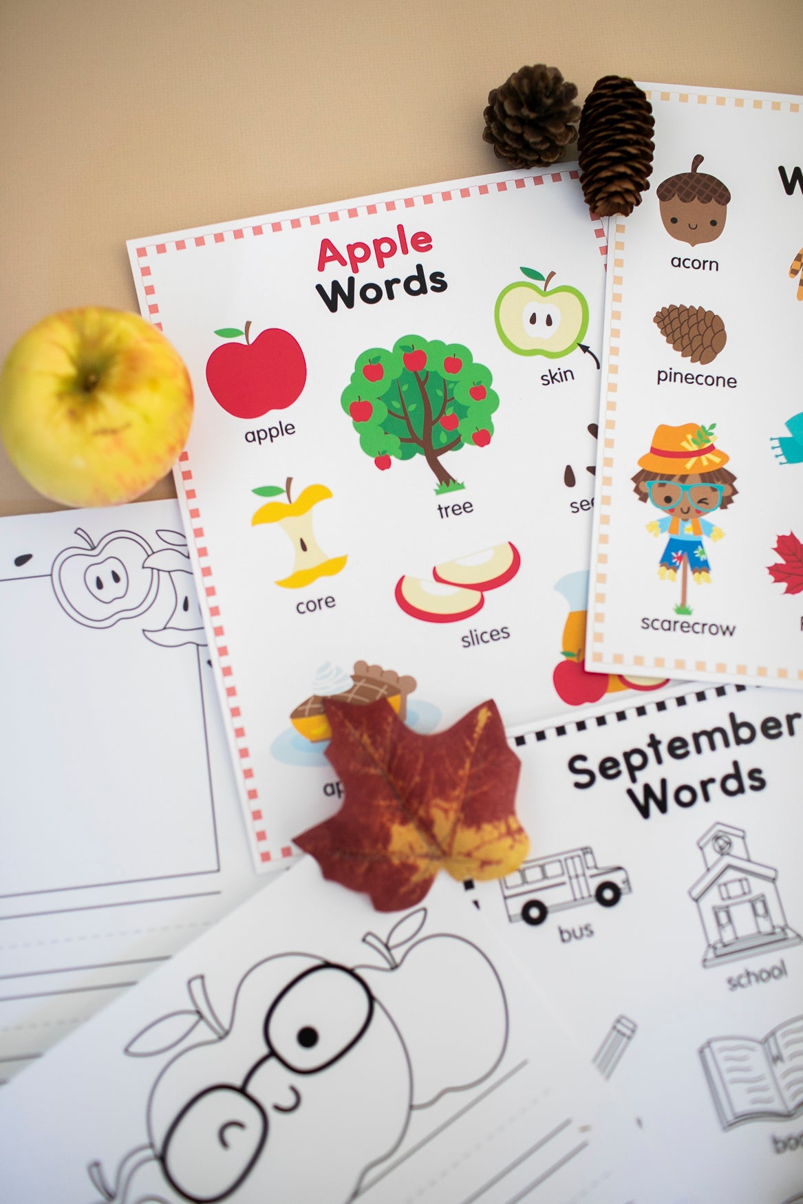 fall word posters and writing worksheets