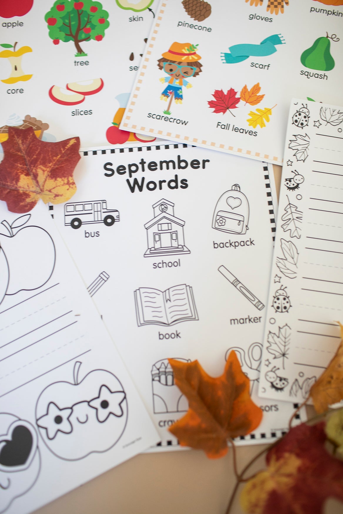 fall word posters and writing worksheets