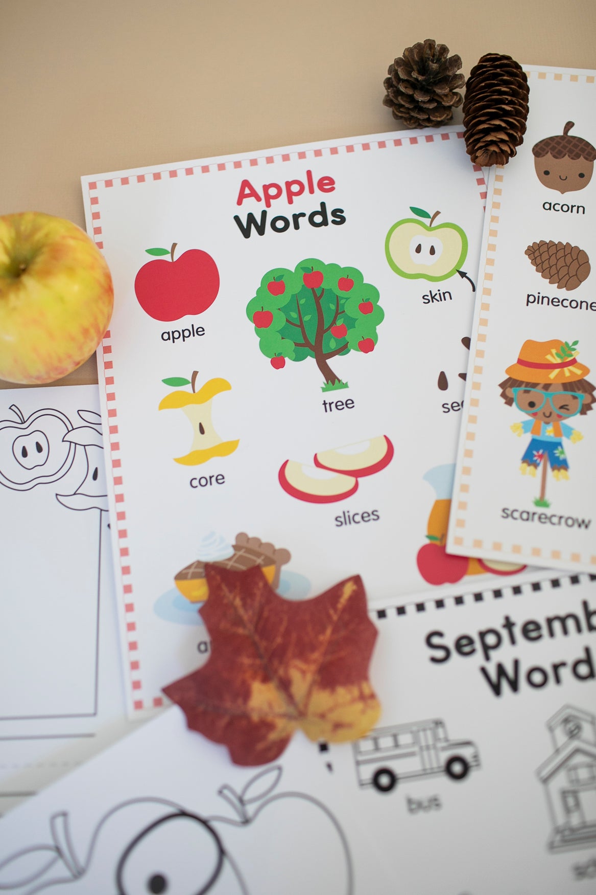 fall word posters and writing worksheets