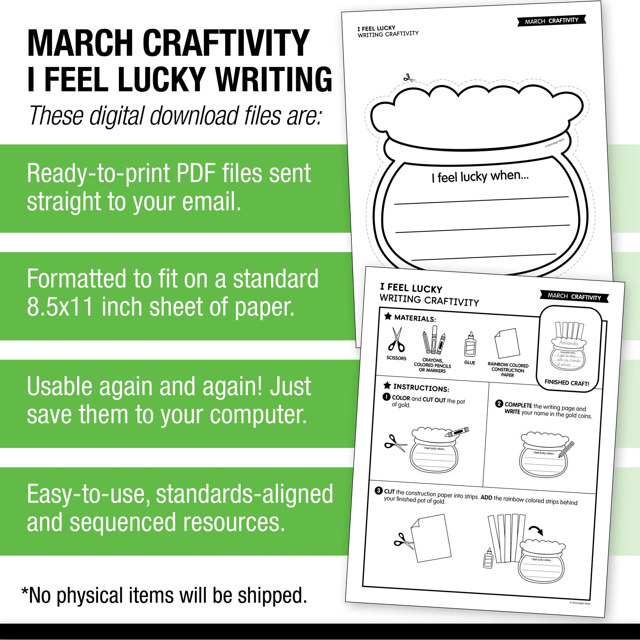 Printable March I Feel Lucky Writing Craftivity