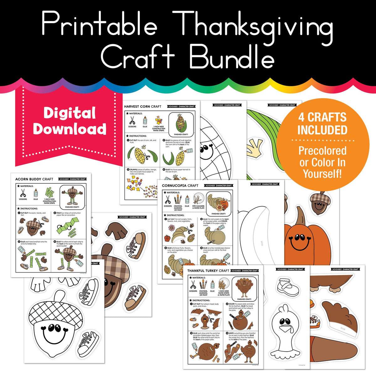 Printable 90s Thanksgiving November Craft Bundle