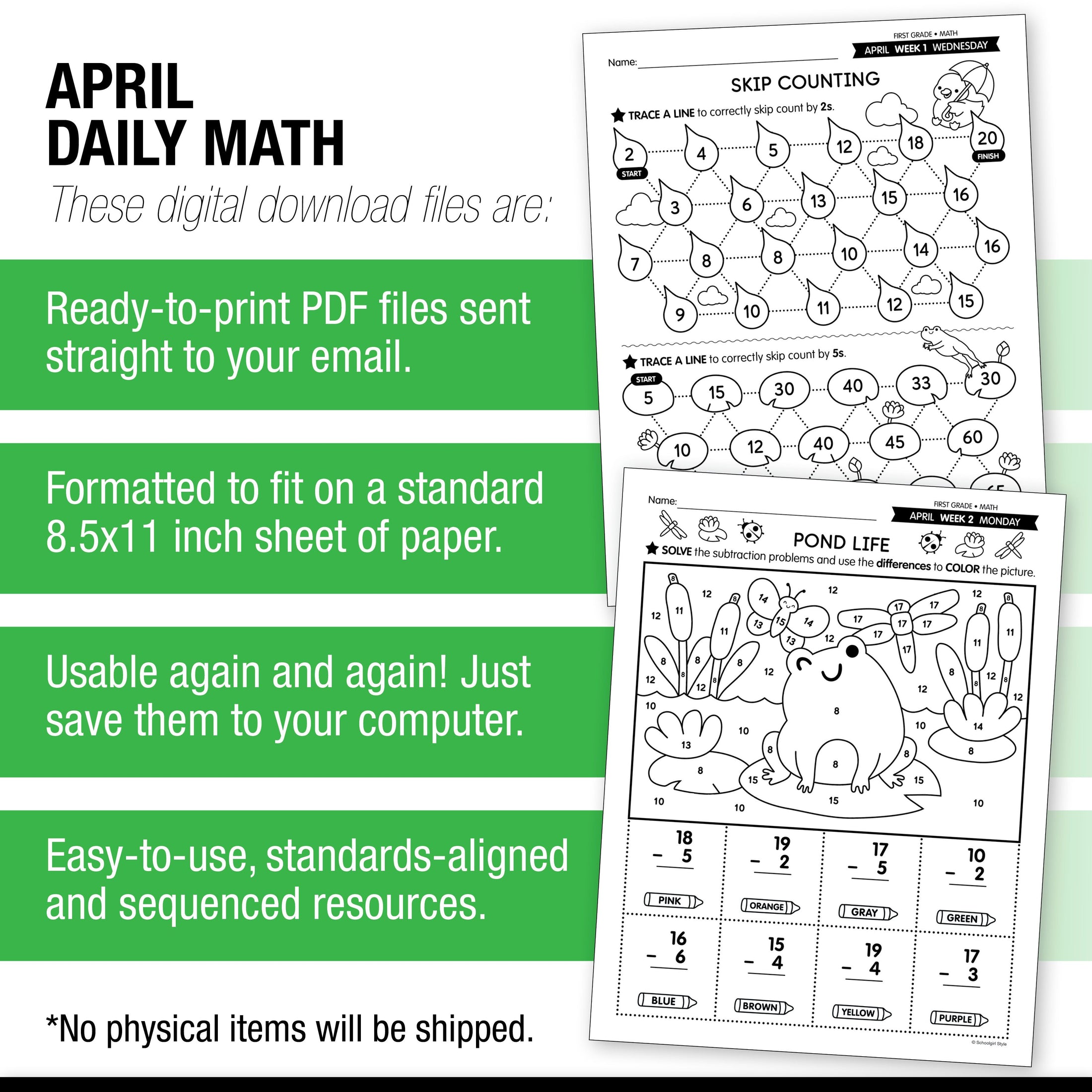 Printable First Grade April Daily Math
