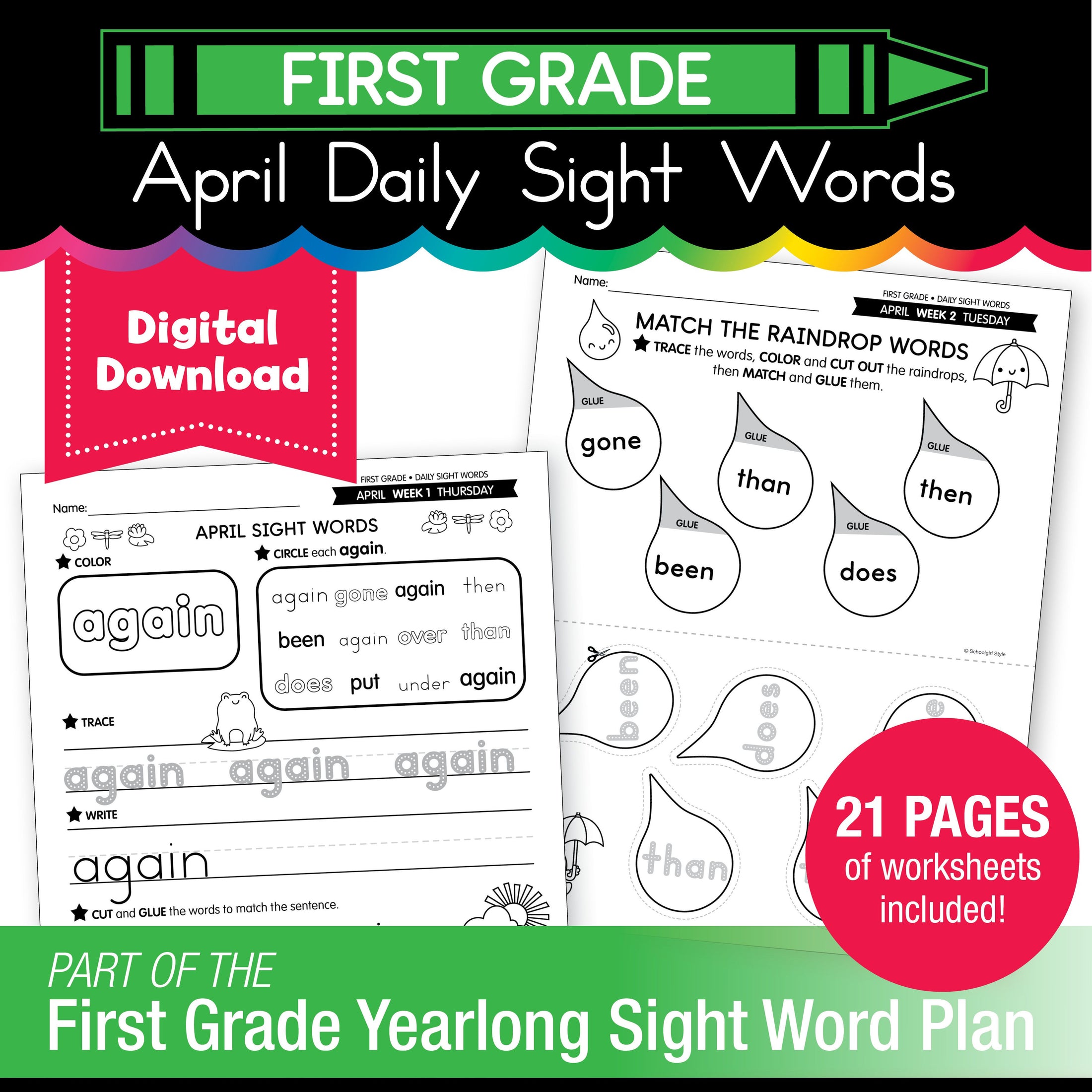 Printable First Grade April Daily Sight Words