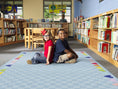 Load image into Gallery viewer, Blue Checkerboard Rug with Rainbow Hearts Border Classroom Rug by Schoolgirl Style
