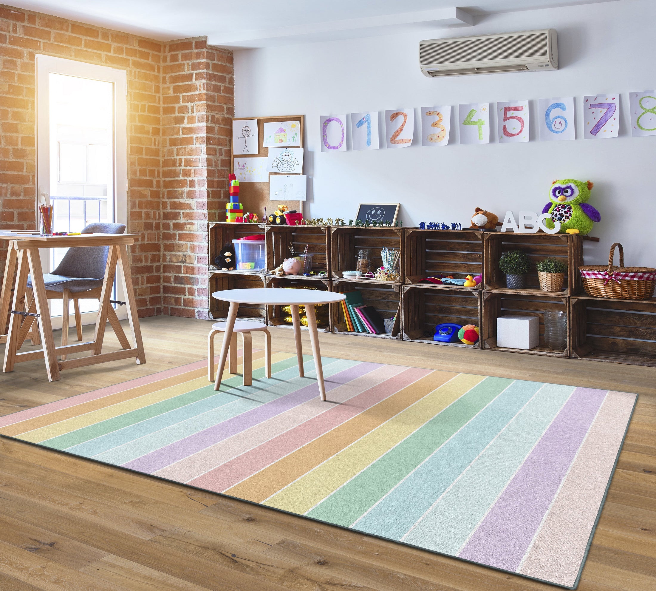 pastel rainbow stripe rug