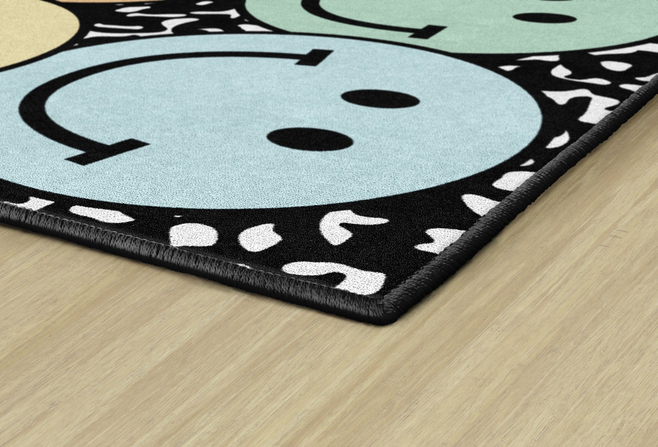 pastel smileys on composition notebook rug