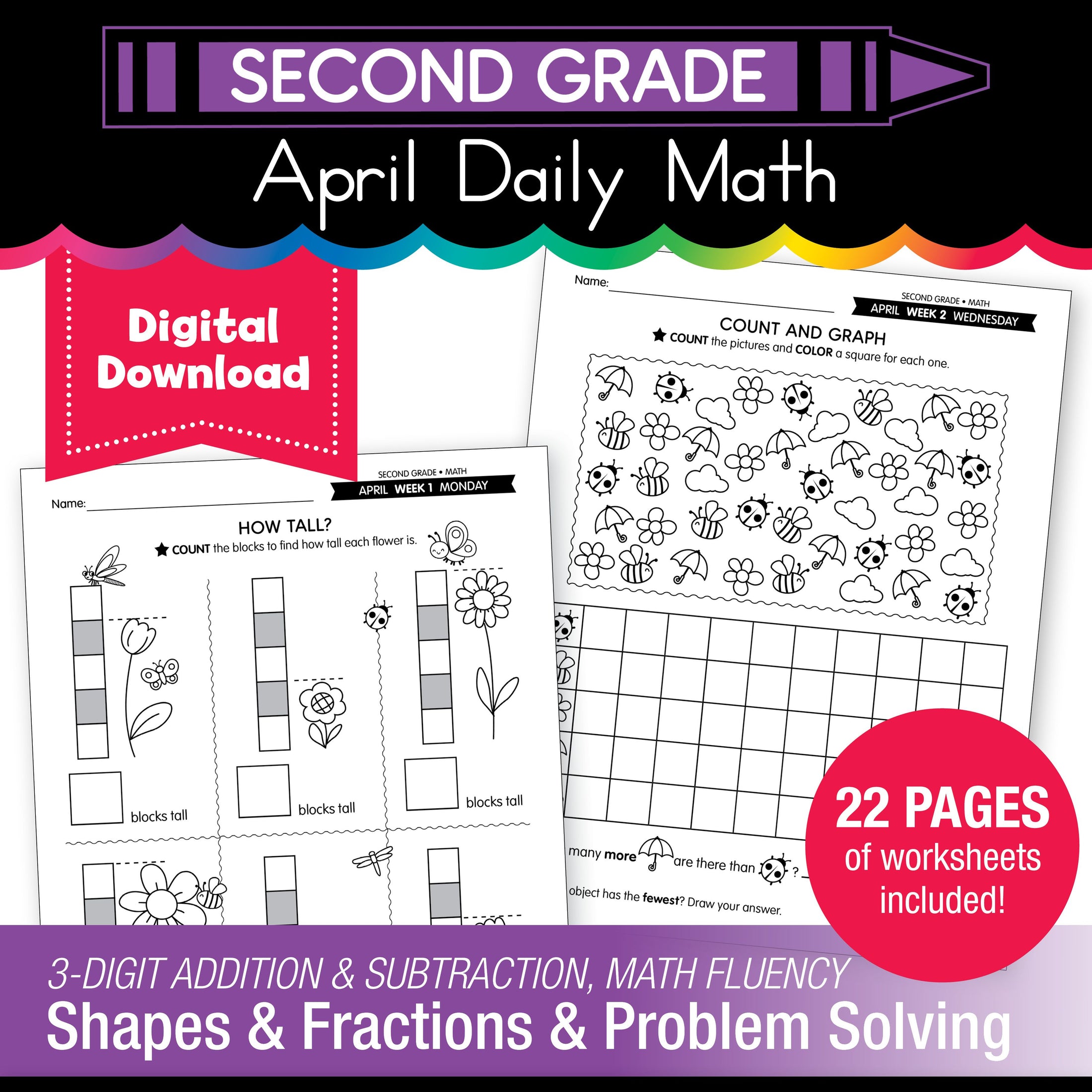 Printable Second Grade April Daily Math