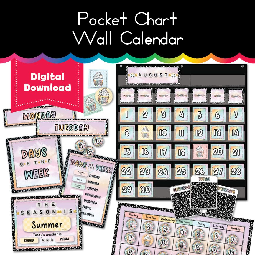 Pastel Pocket Chart Wall Calendar