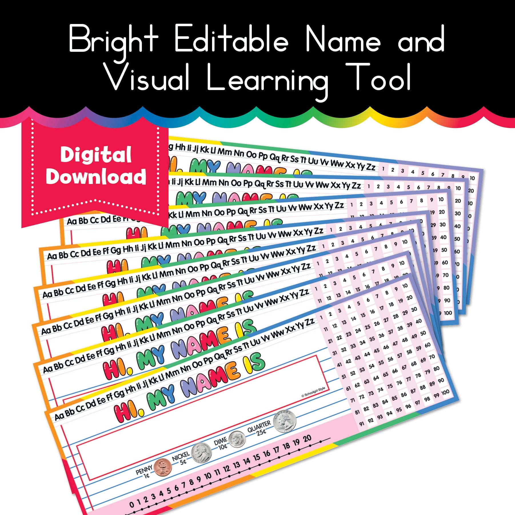 Bright Editable Name and Visual Learning Tool - Playground Press