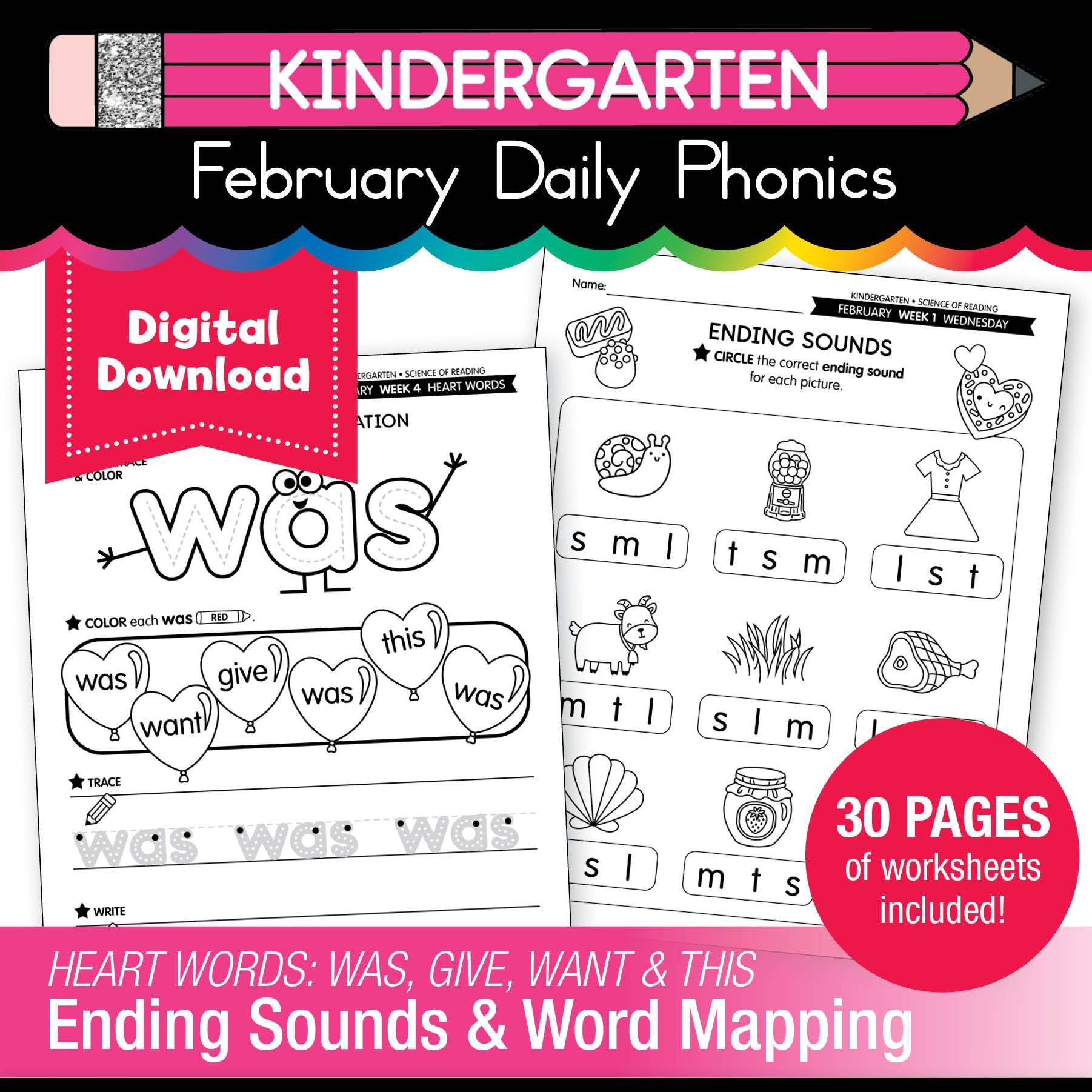 Printable Kindergarten February Daily Phonics