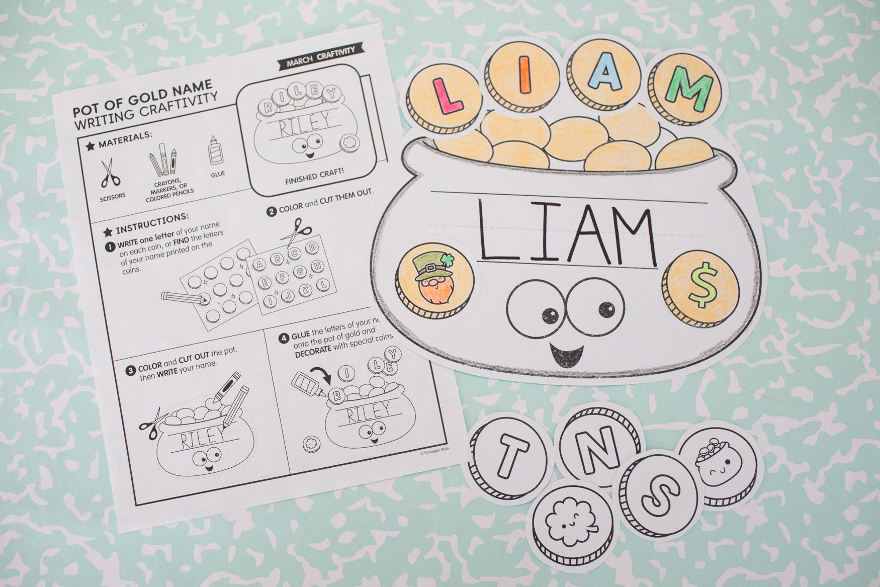 Printable March Pot of Gold Name Writing Craftivity