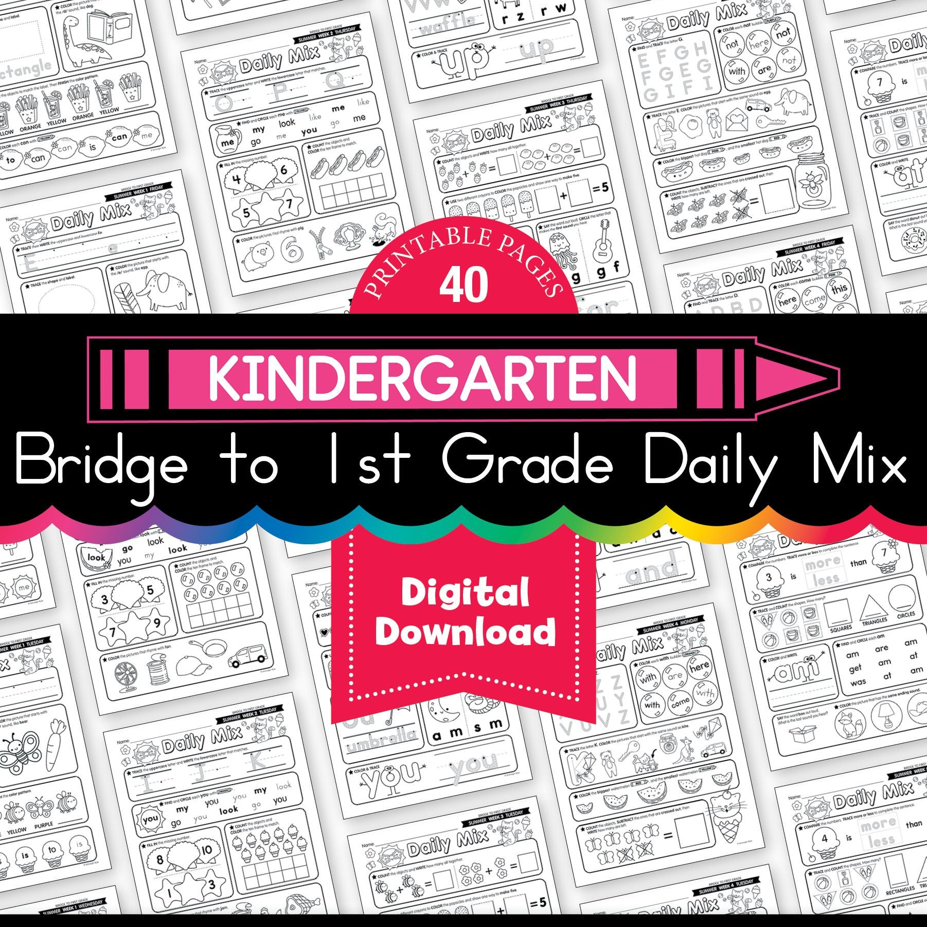 Printable Bridge To First Grade Daily Mix Digital Summer Workbook