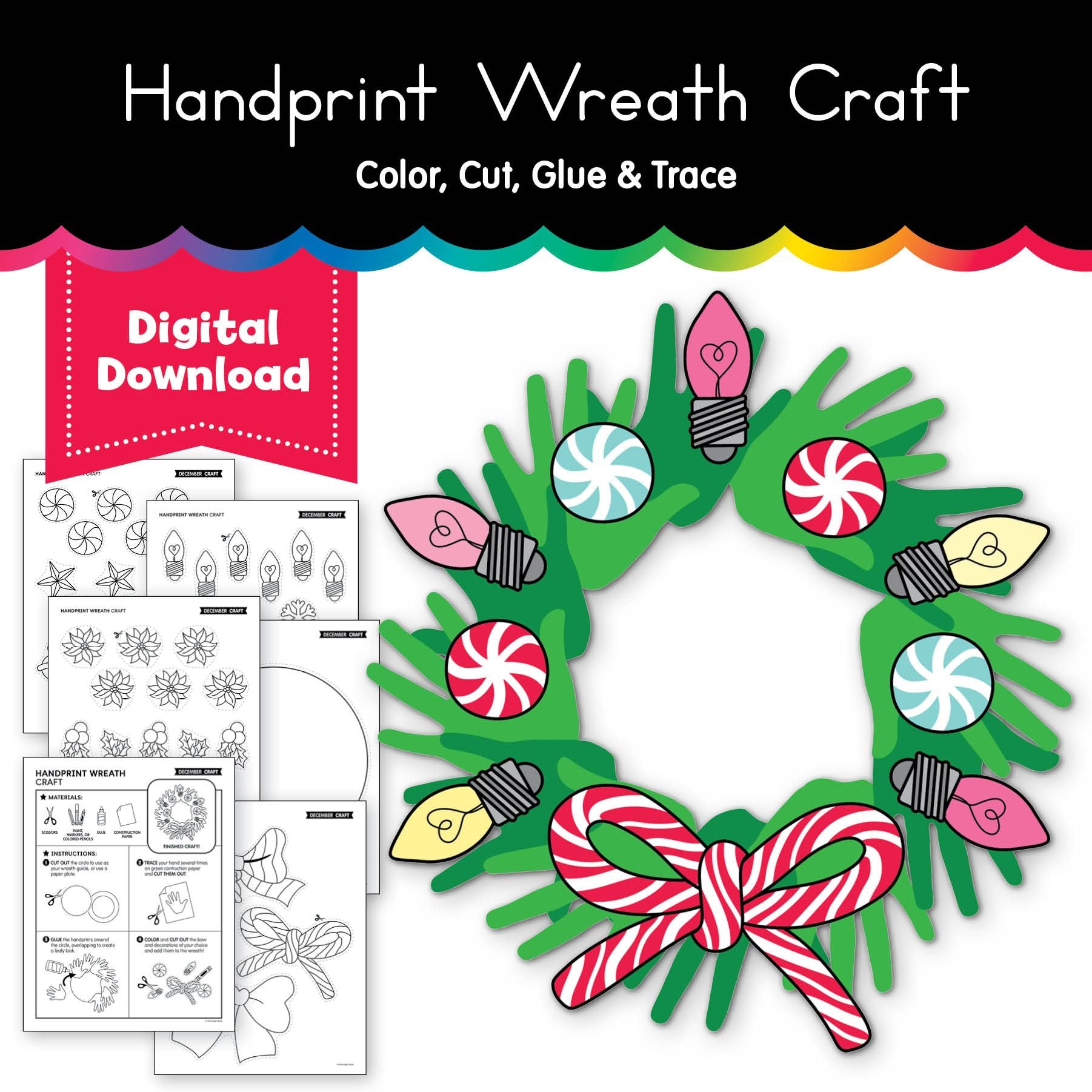 Printable December Handprint Wreath Craft