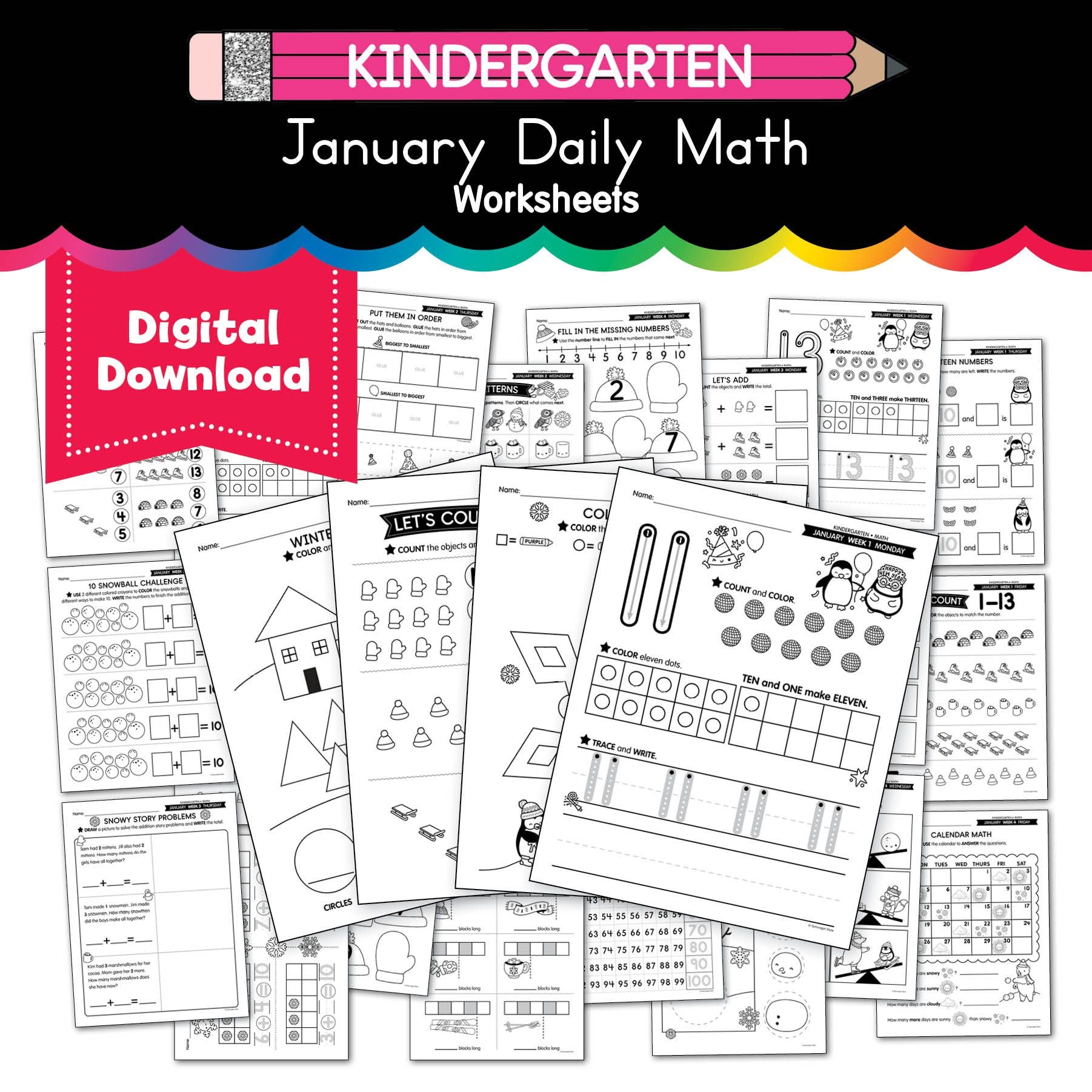 Printable Kindergarten January Daily Math