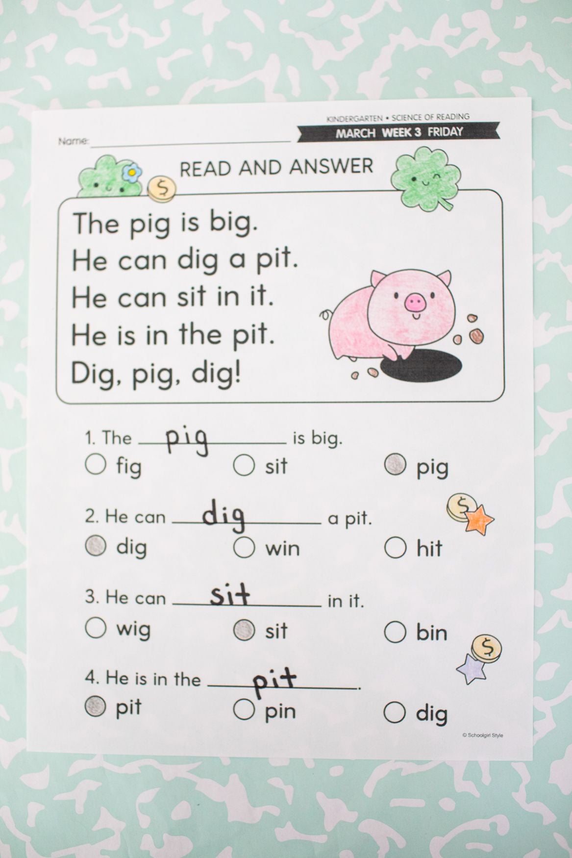Printable Kindergarten March Daily Science of Reading