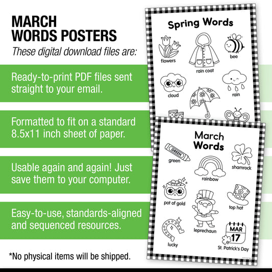 Printable March Words Posters
