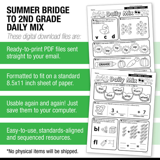 Printable Bridge To Second Grade Daily Mix Digital Summer Workbook
