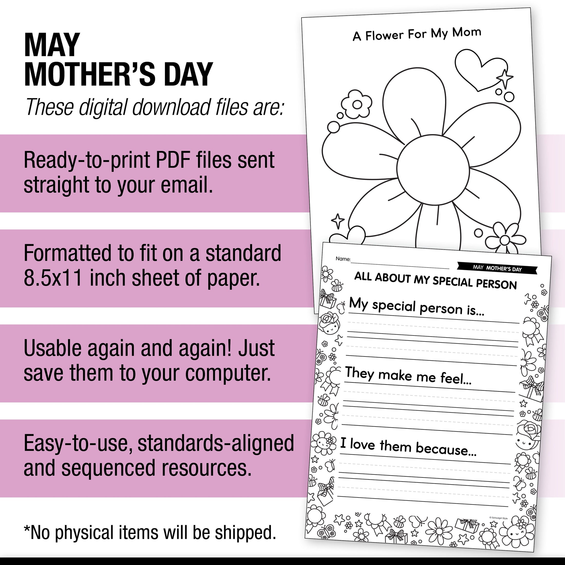 Printable No-Prep Mother's Day Keepsake Pack: Crafts, Writing & Activities (PreK-3)