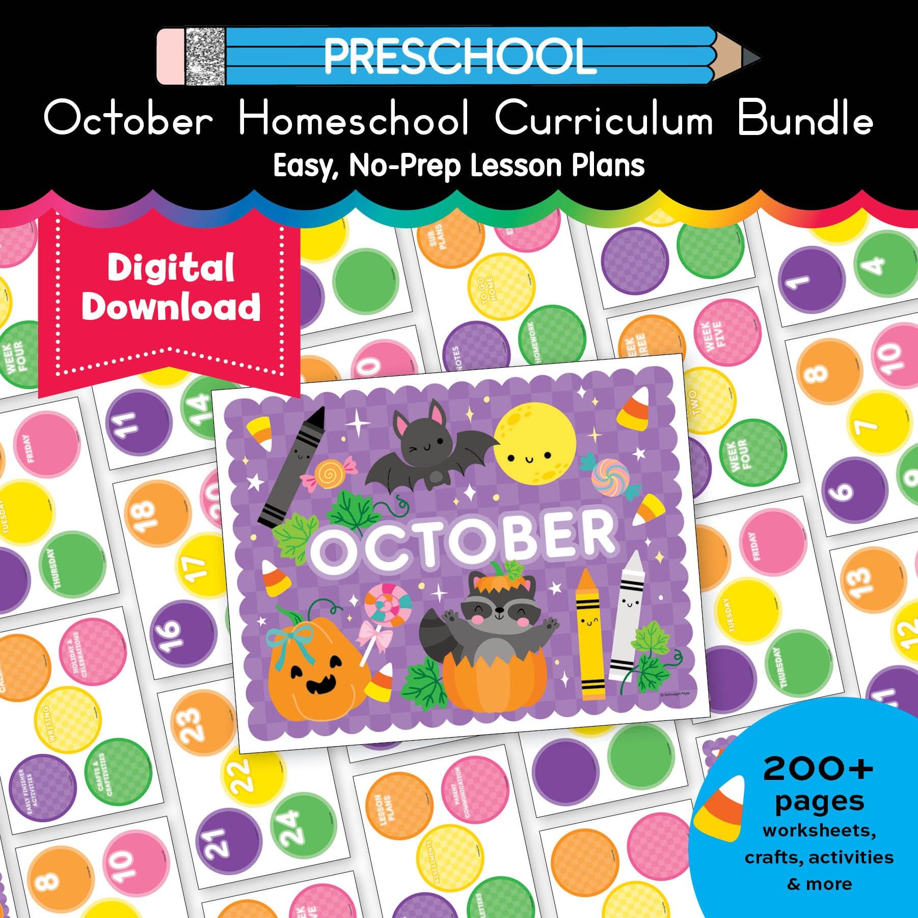 Printable Preschool October Homeschool Curriculum Bundle