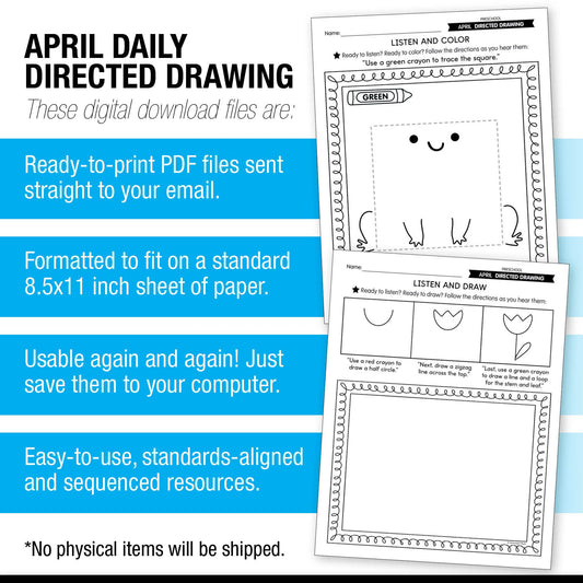 Printable Preschool April Directed Drawing Worksheets