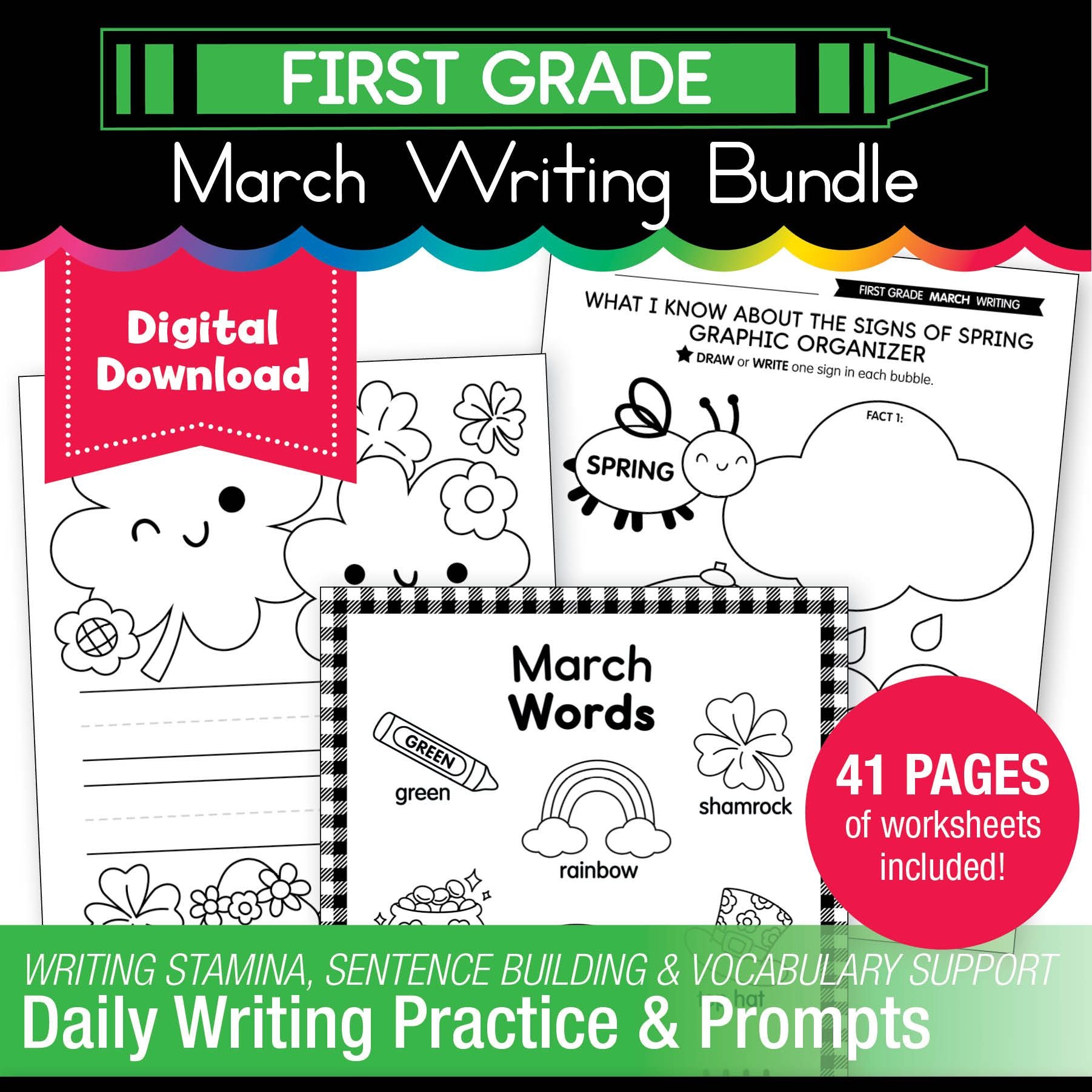 Printable First Grade March Writing Bundle