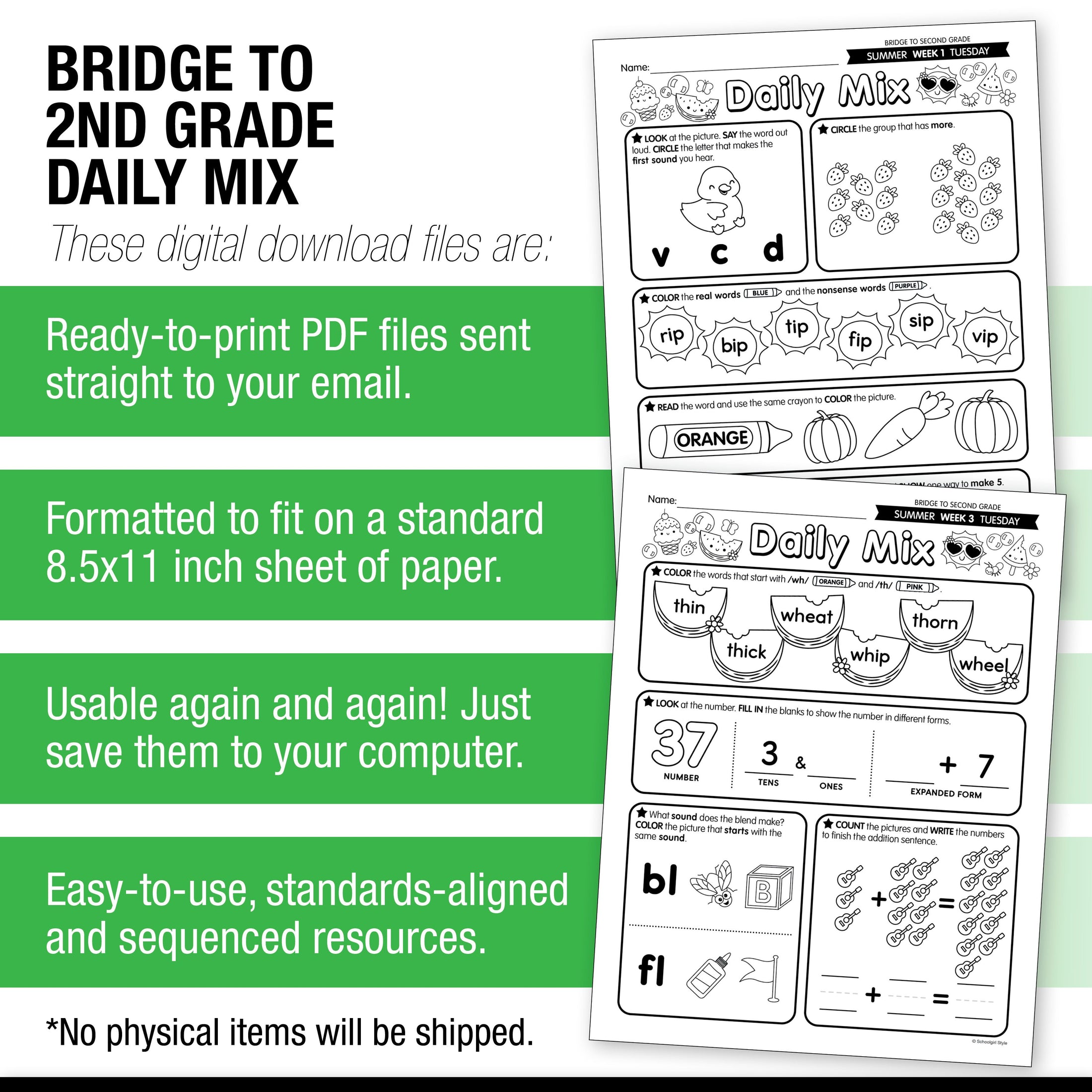 Printable Bridge To Second Grade Daily Mix Digital Summer Workbook
