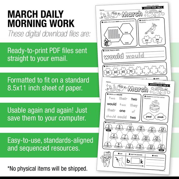 Printable First Grade March Daily Morning Work