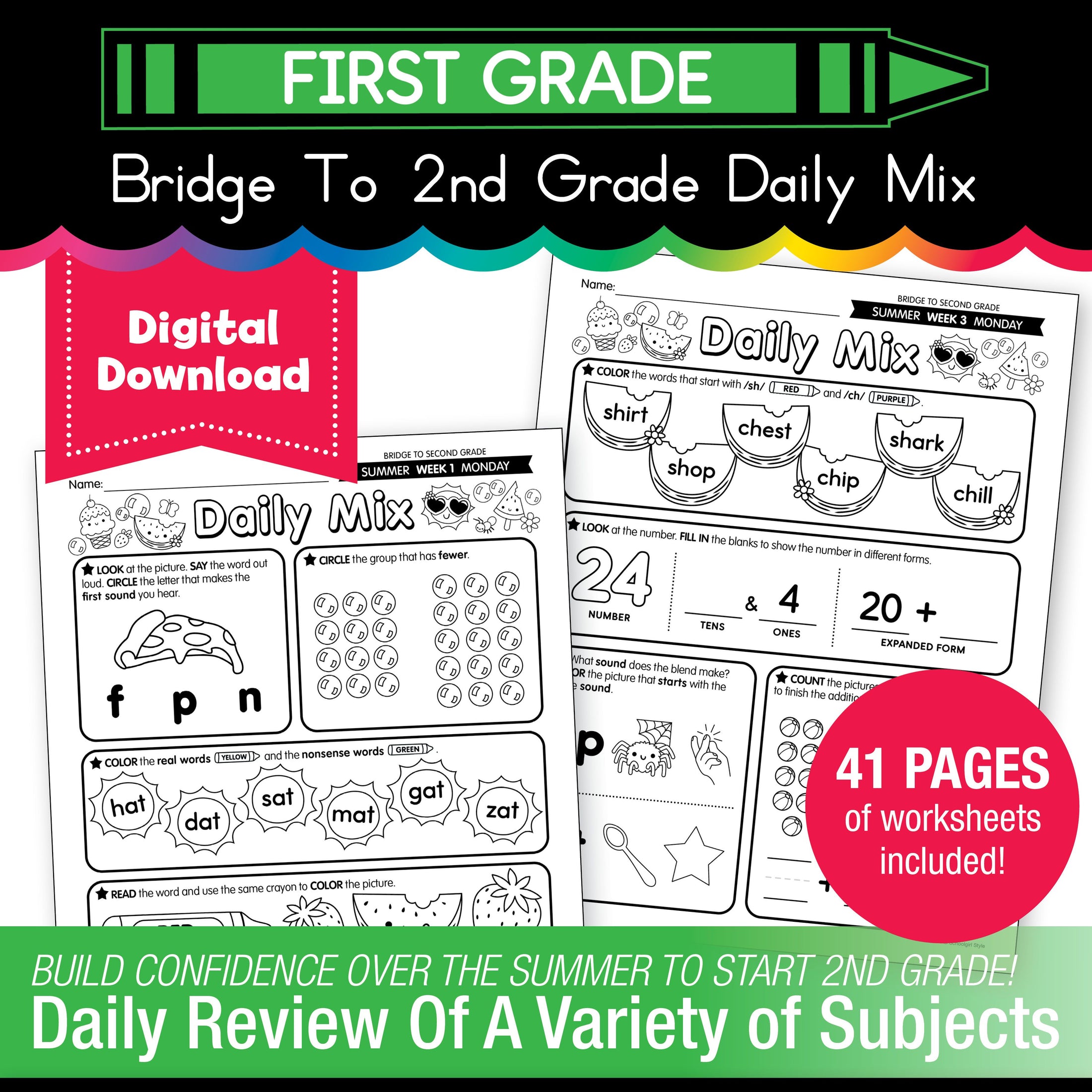 Printable Bridge To Second Grade Daily Mix Digital Summer Workbook