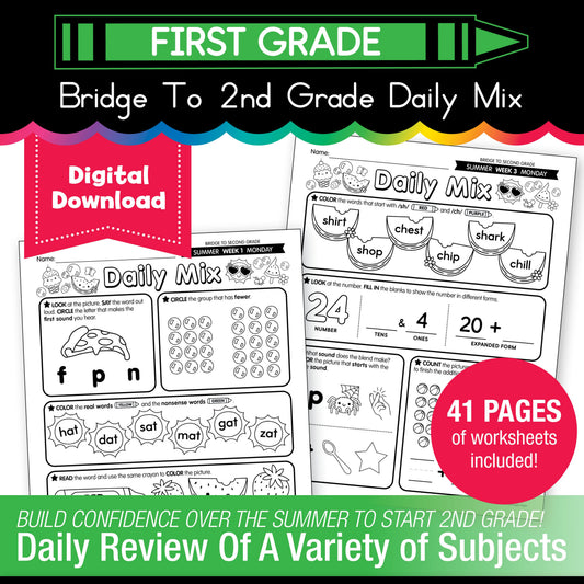 Printable Bridge To Second Grade Daily Mix Digital Summer Workbook