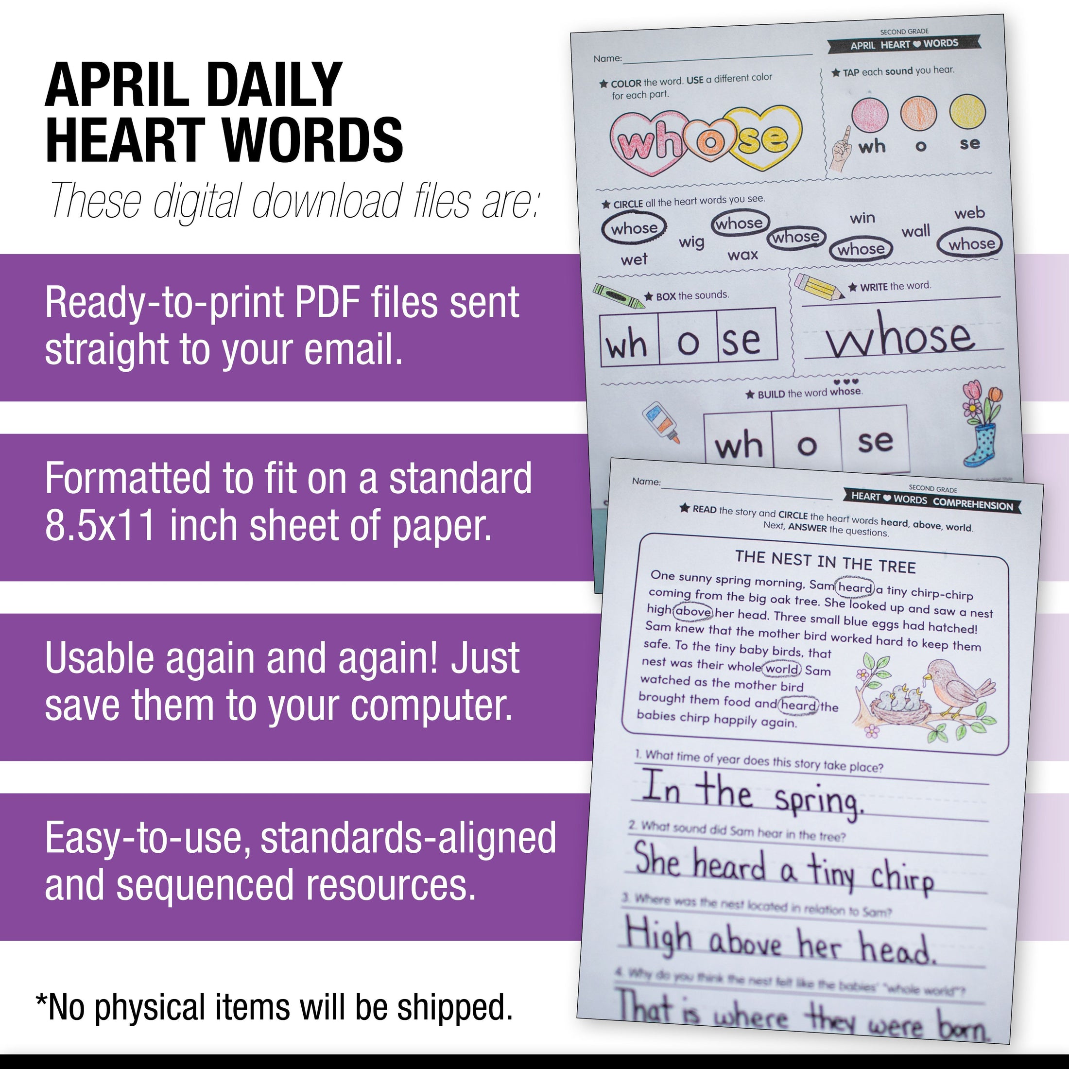 Printable Second Grade April Daily Heart Words