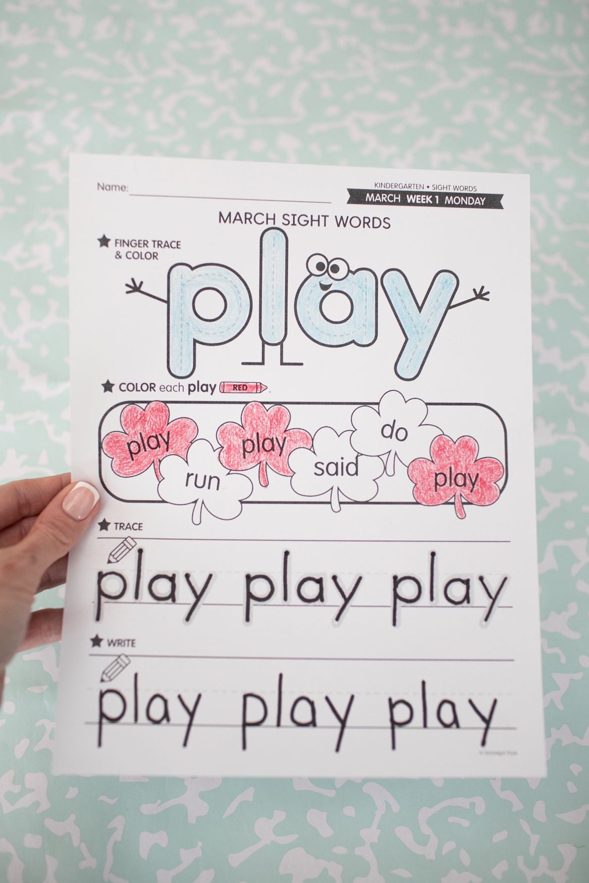 Printable Kindergarten March Daily Sight Words