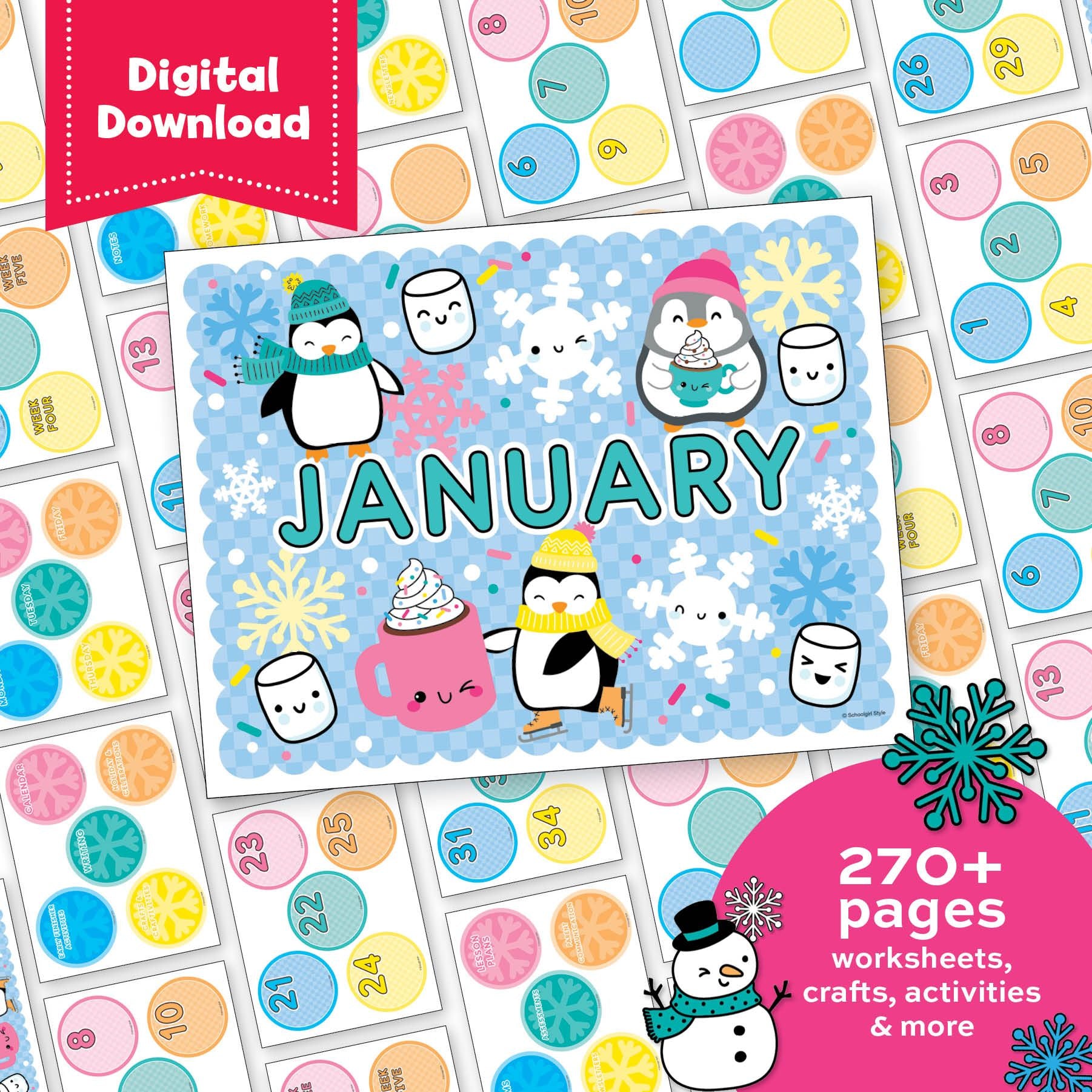 Printable Kindergarten January Homeschool Curriculum Bundle