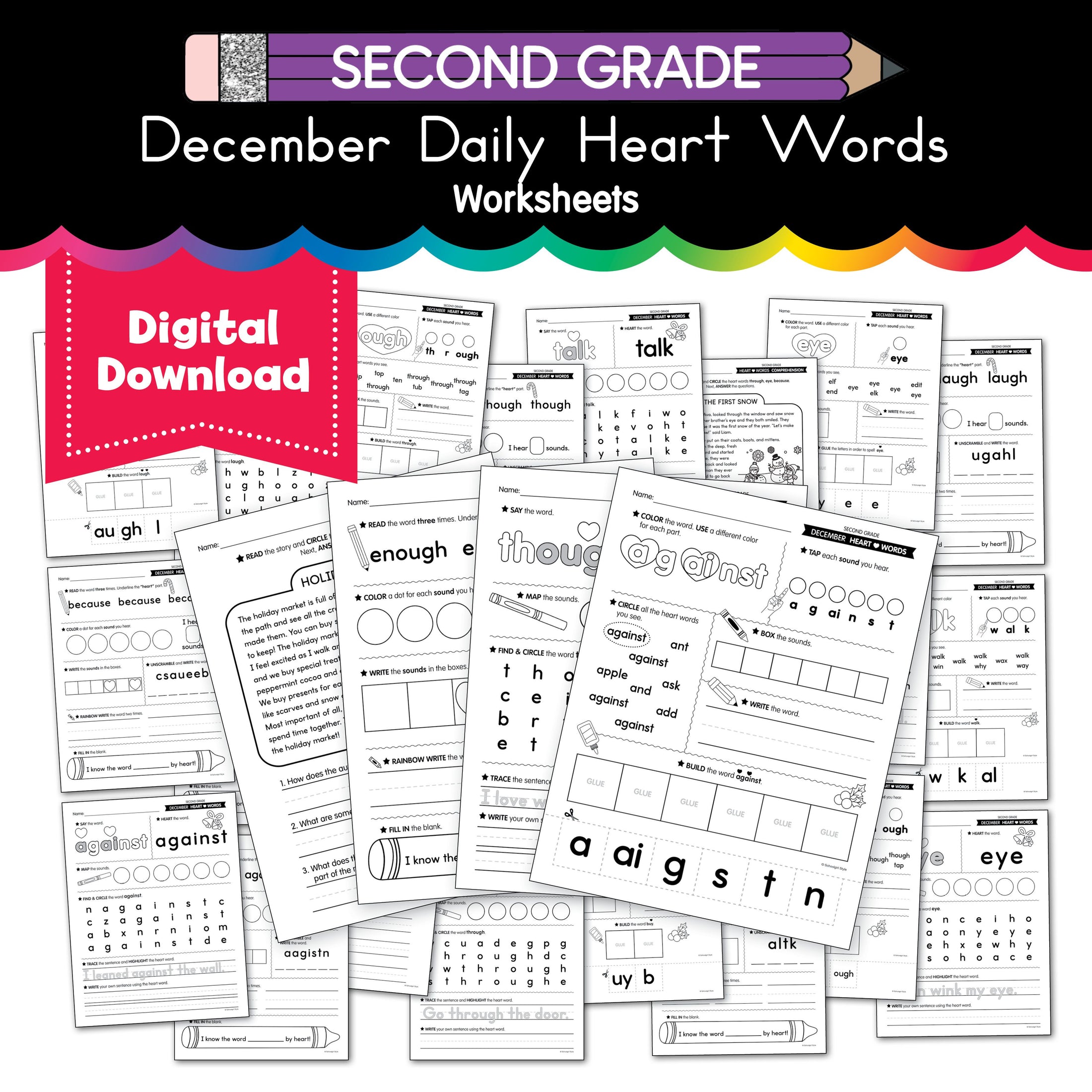 Printable Second Grade December Daily Heart Words