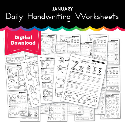 Printable January Daily Handwriting Worksheets