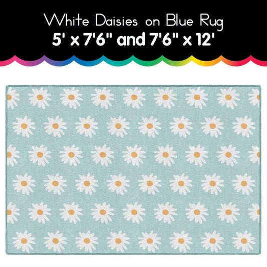 White Daisies on Blue Rug