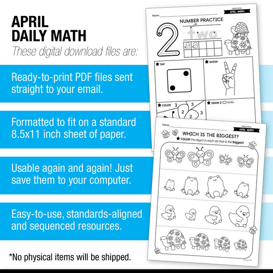 Printable Preschool April Daily Math