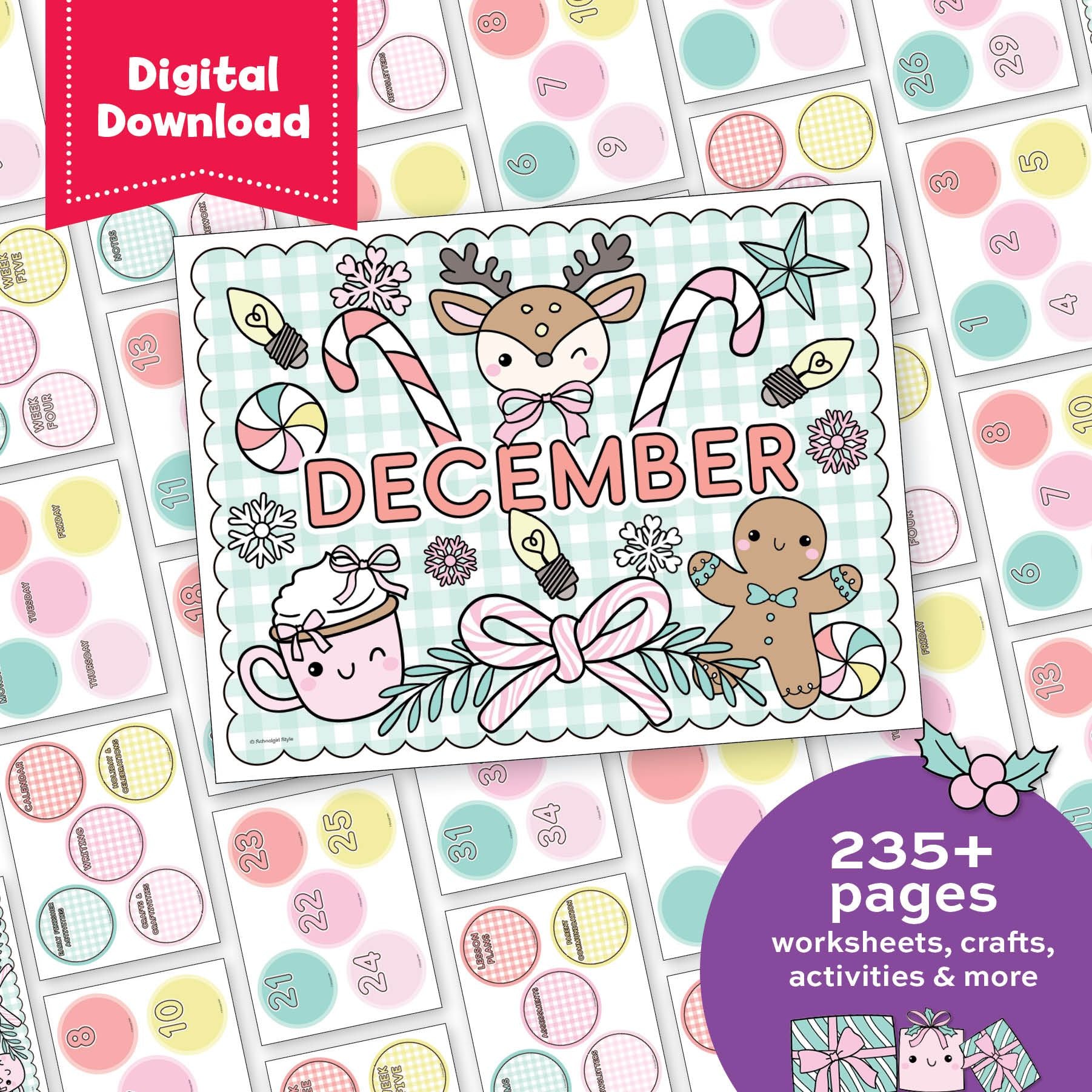 Printable Second Grade December Homeschool Curriculum Bundle